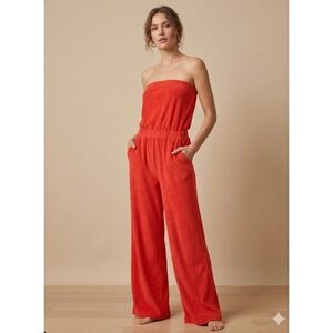 OFFLINE by Aerie Red Terry Cloth Strapless Wide Leg Jumpsuit Small